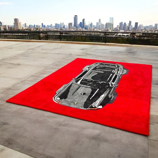 Red Porsche Handmade Wool Rug